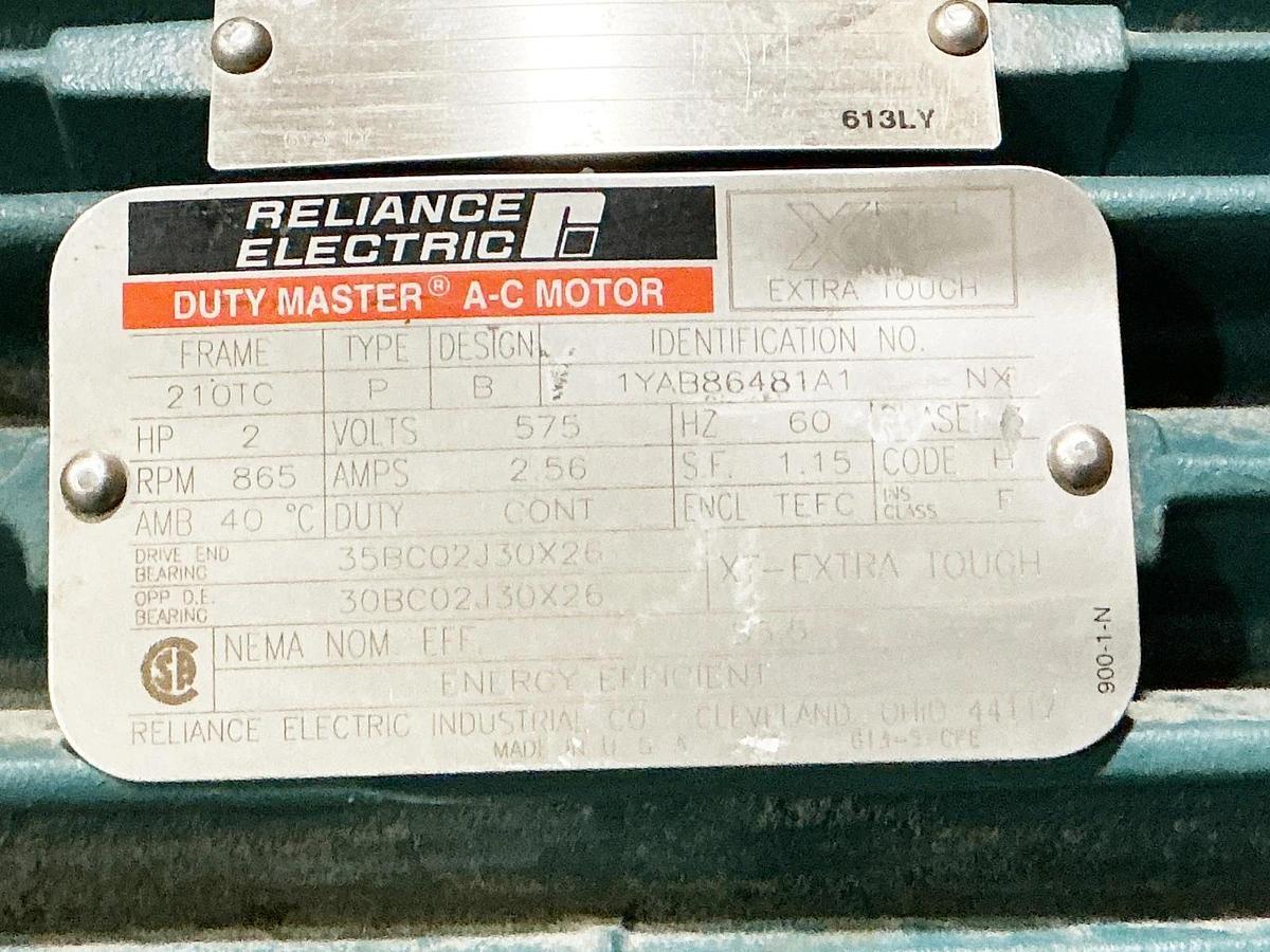 Used Reliance 1YAB86481A1 Electric Motor 2HP 575V 2.56A 865RPM 210TC Frame
