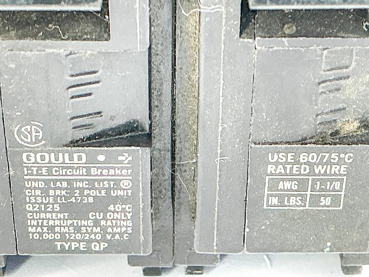 Used Gould ITE QP2125 Circuit Breaker 125A 240V 2P Type QP