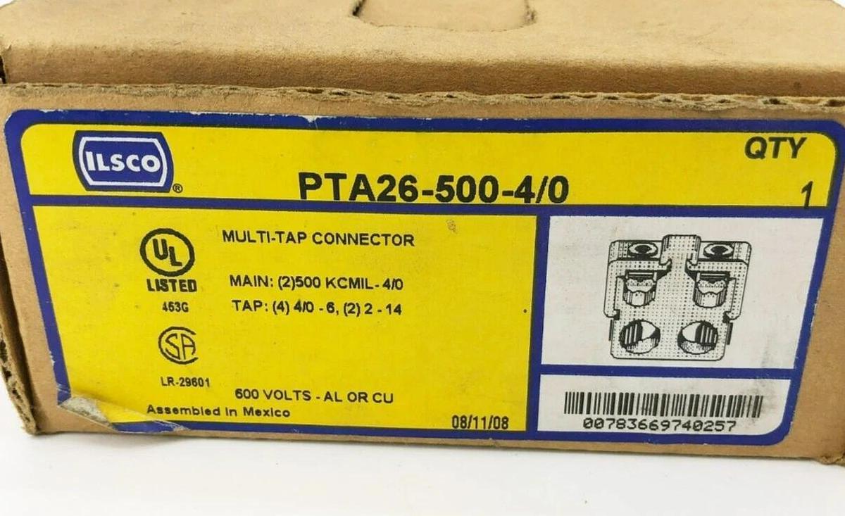 New Ilsco PTA26-500-4/0 Multi-Tap Connector 2 Port 250 MCM - 10 AWG