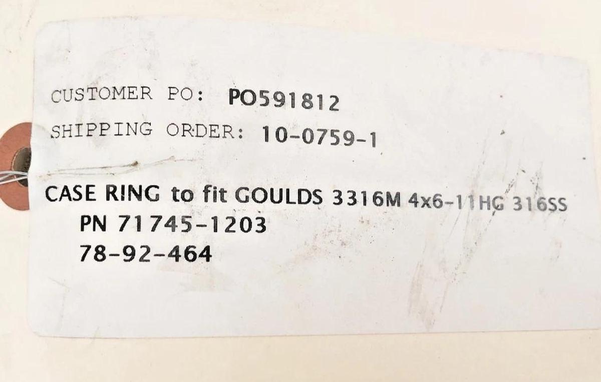 New 71745-1203 Wear Ring for Goulds 4X6-11HG 316SS - No Box