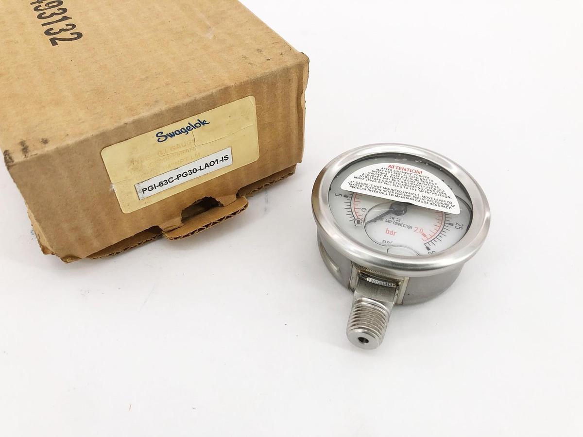 New Swagelok PGI-63C-PG30-LAO1-IS Gauge 2-1/2" 30psi 1/4" NPT LM Glycerin Fill