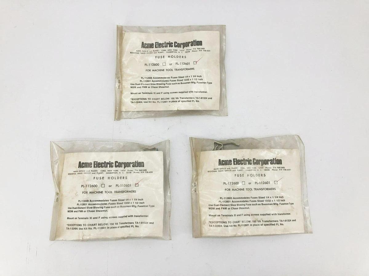 Lot of 3 New Acme Electric PL-112601 Secondary Fuse Kits 13/32" x 1-1/2"