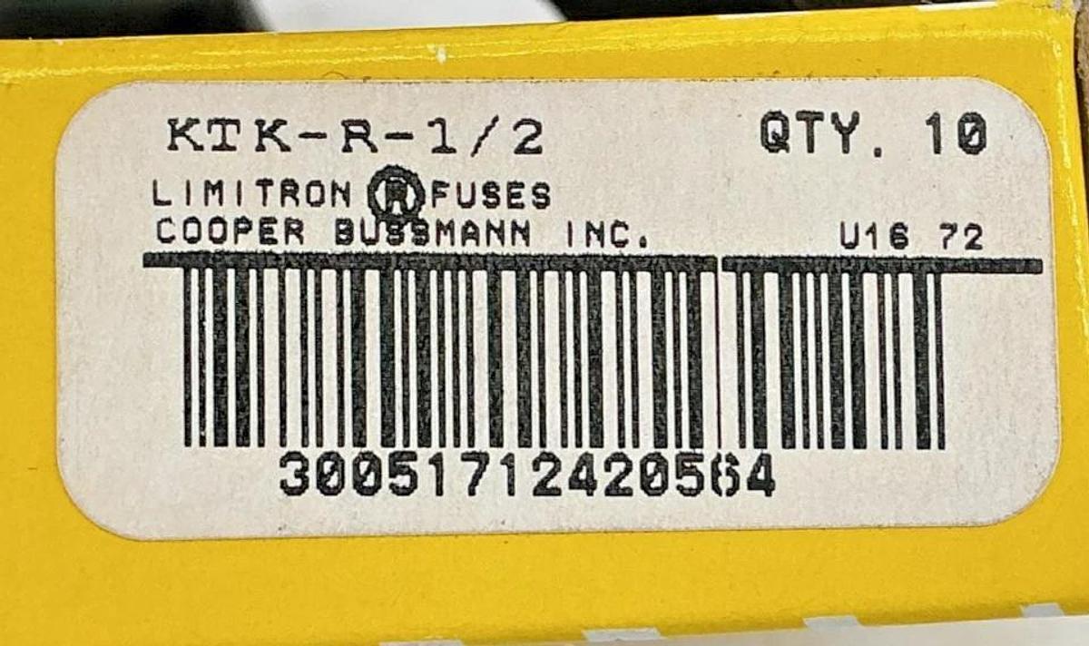 New Bussmann KTK-R-1/2 Limitron Class CC Fuse 1/2A 600V Box of 10