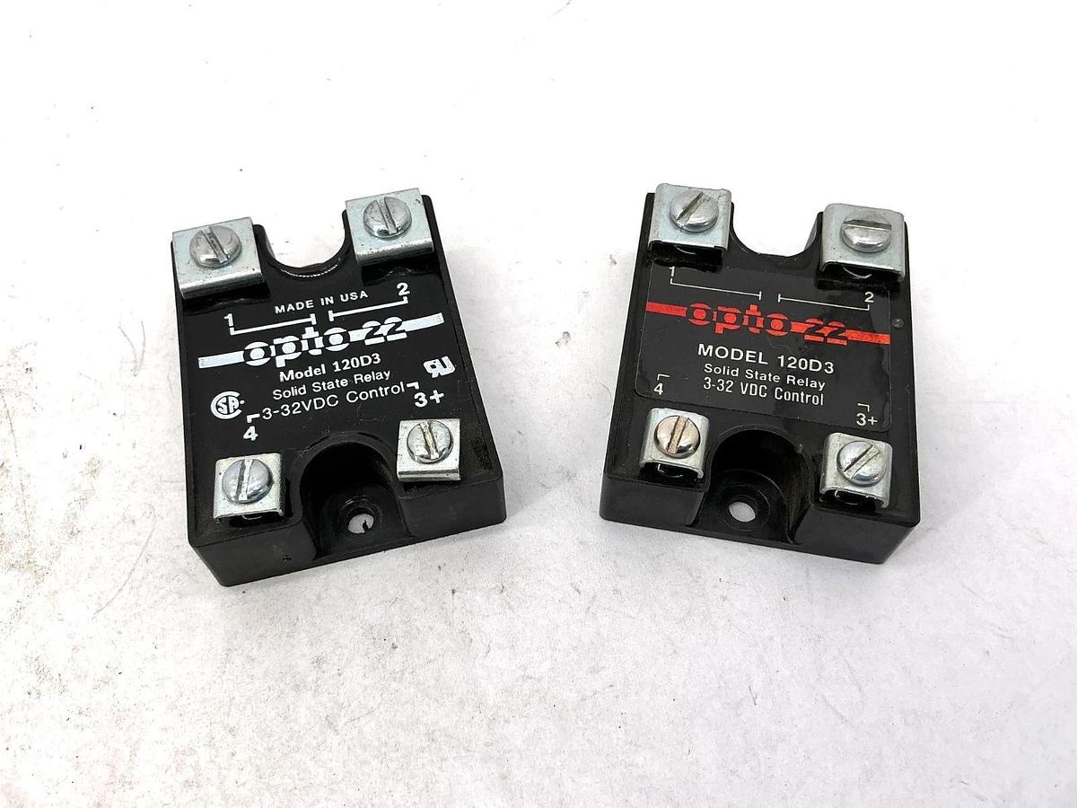 Used Lot of 2 OPTO 22 120D3 Solid State Relay 3-32VDC Control