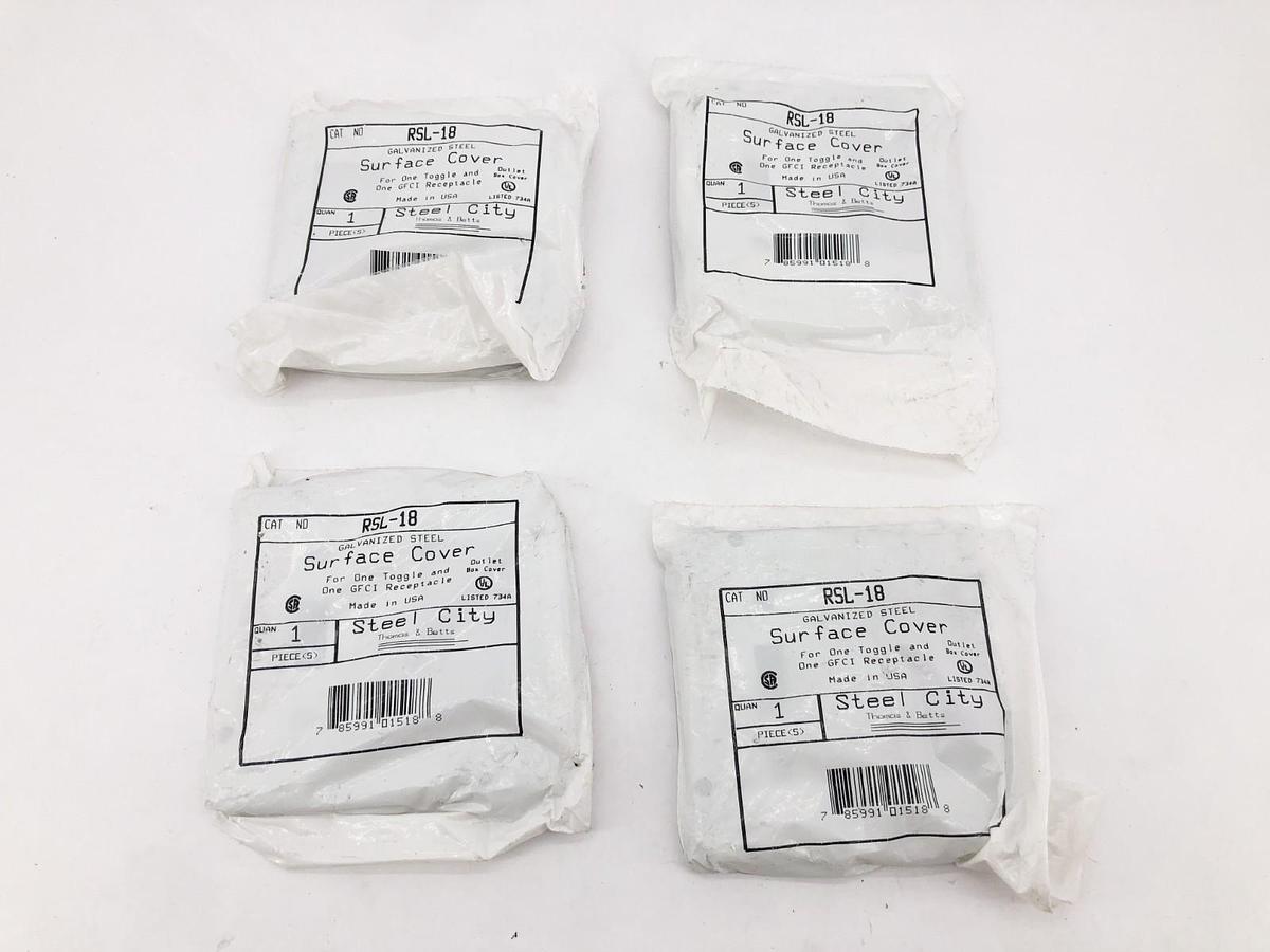Lot of 4 New Steel City RSL-18 Square Surface Covers Toggle + GFI 4-11/16"