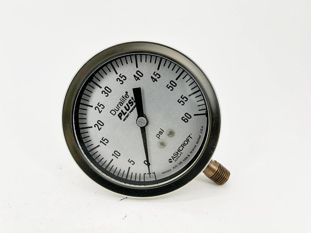 New Ashcroft 35-1009-AW-02L-60#-LL Presure Gauge 3-1/2 Dial 60PSI 316 Tube
