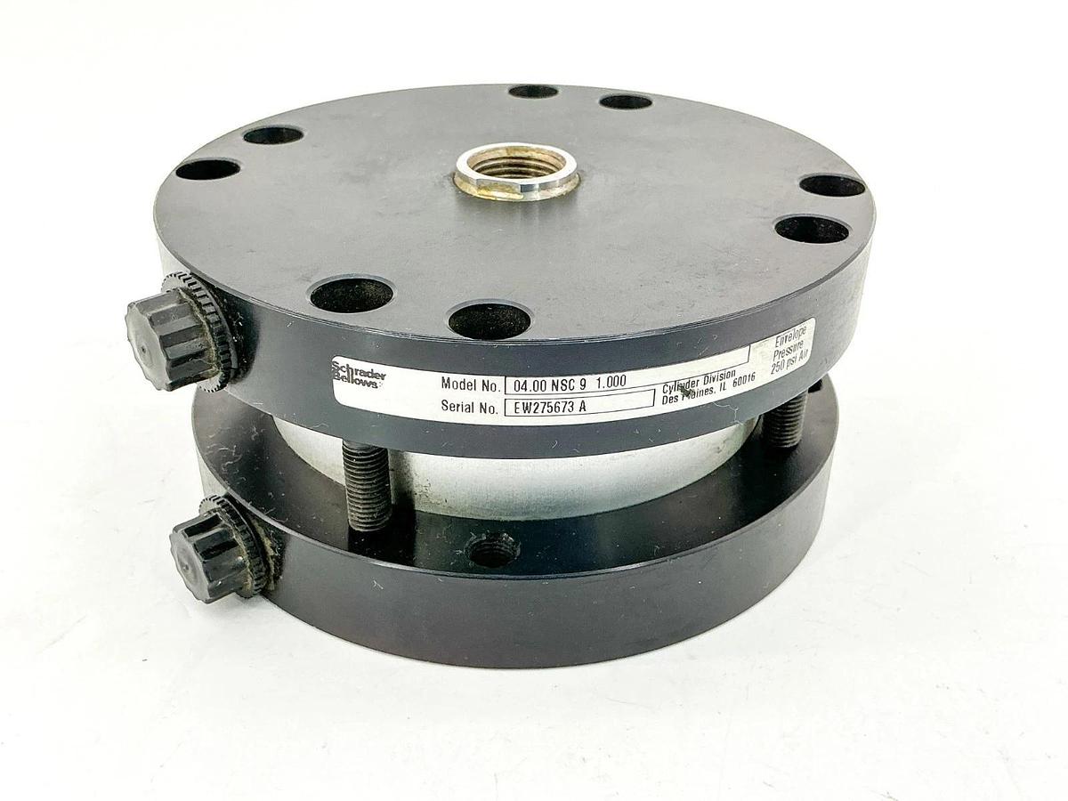 Used Schrader Bellows 04.00NSC9-1.00 Pneumatic Cylinder 4" Bore 1" Stroke 250PSI