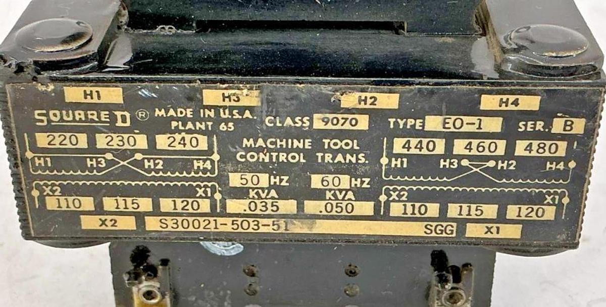Used Square D 9070EO-1 Ser B Control Transformer 50/60HZ 1-Phase 9070E0-1