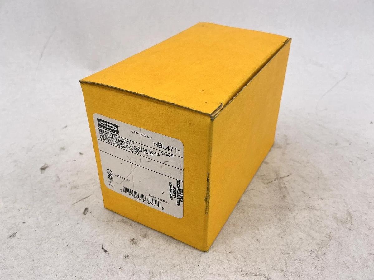 New Hubbell HBL4711 Single Recep On 4" Metal Twist-Lock 2-Pole 15A 125V