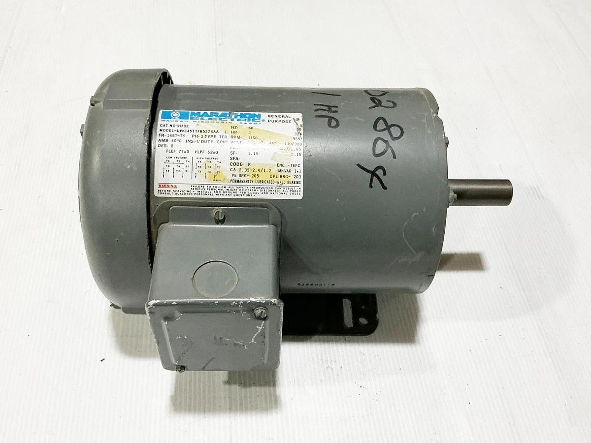 Used Marathon Electric NO-H702 1HP 460V 3PH 1150RPM Model UVK145TTFR5376AA