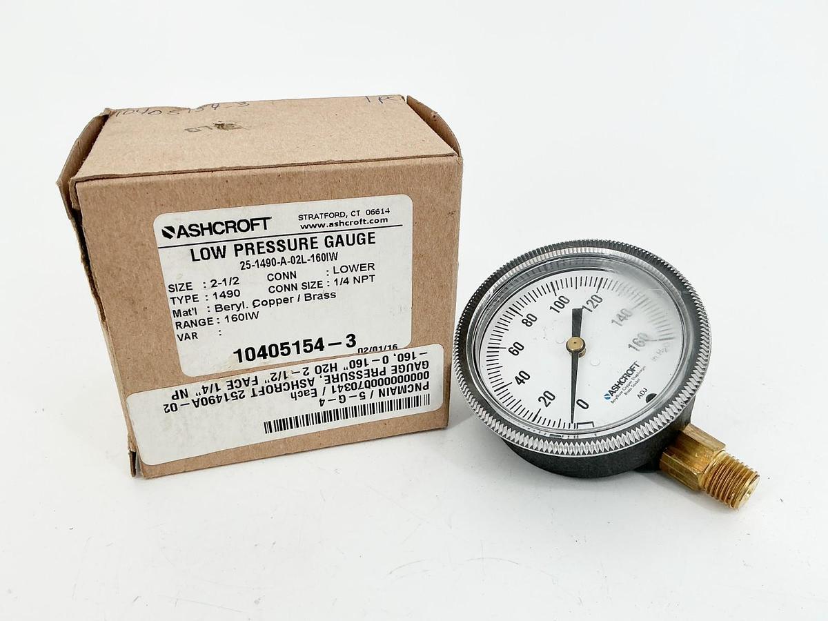New Ashcroft 25-1490-A-02L-160IW Low Pressure Gauge 2.5" 0-160IW 1/4"NPT