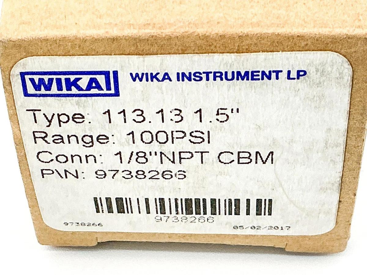 New Wika 9738266 Pressure Gauge 100PSI 1/8"npt 1.5" Face 113.13 1.5"