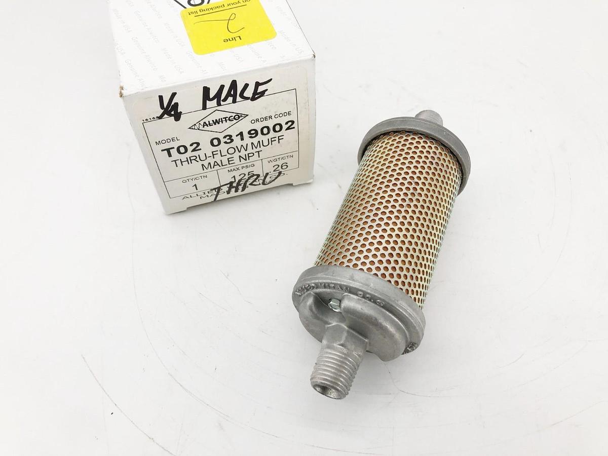 New Alwitco T02 0319002 Thru-Flow Muffler 1/2" Male NPT 125psig 44AW56 Size 02