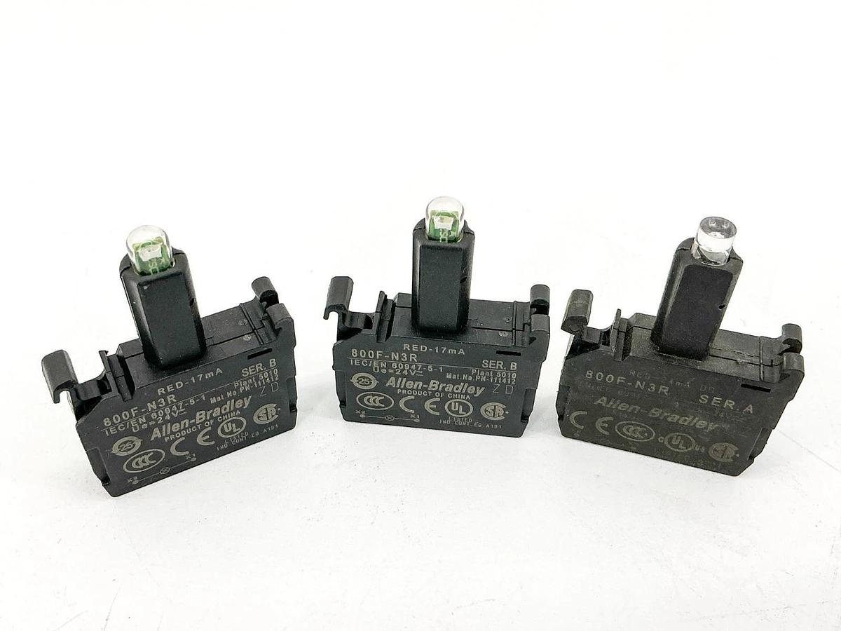New Lot of 3 Allen Bradley 800F-N3R Light Module 24V Ser.B - No Box