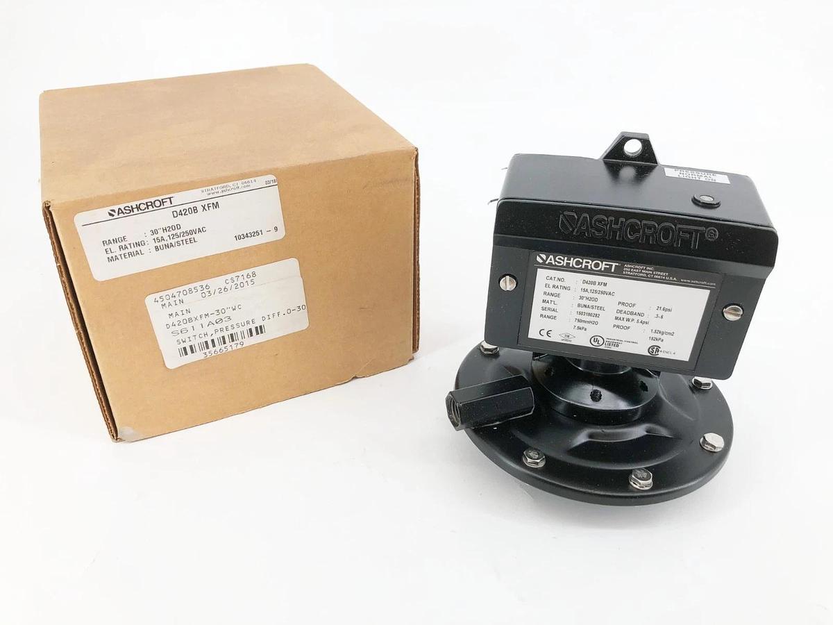 New Ashcroft D420B XFM Pressure Switch 30" H20D 15A 125/250VAC