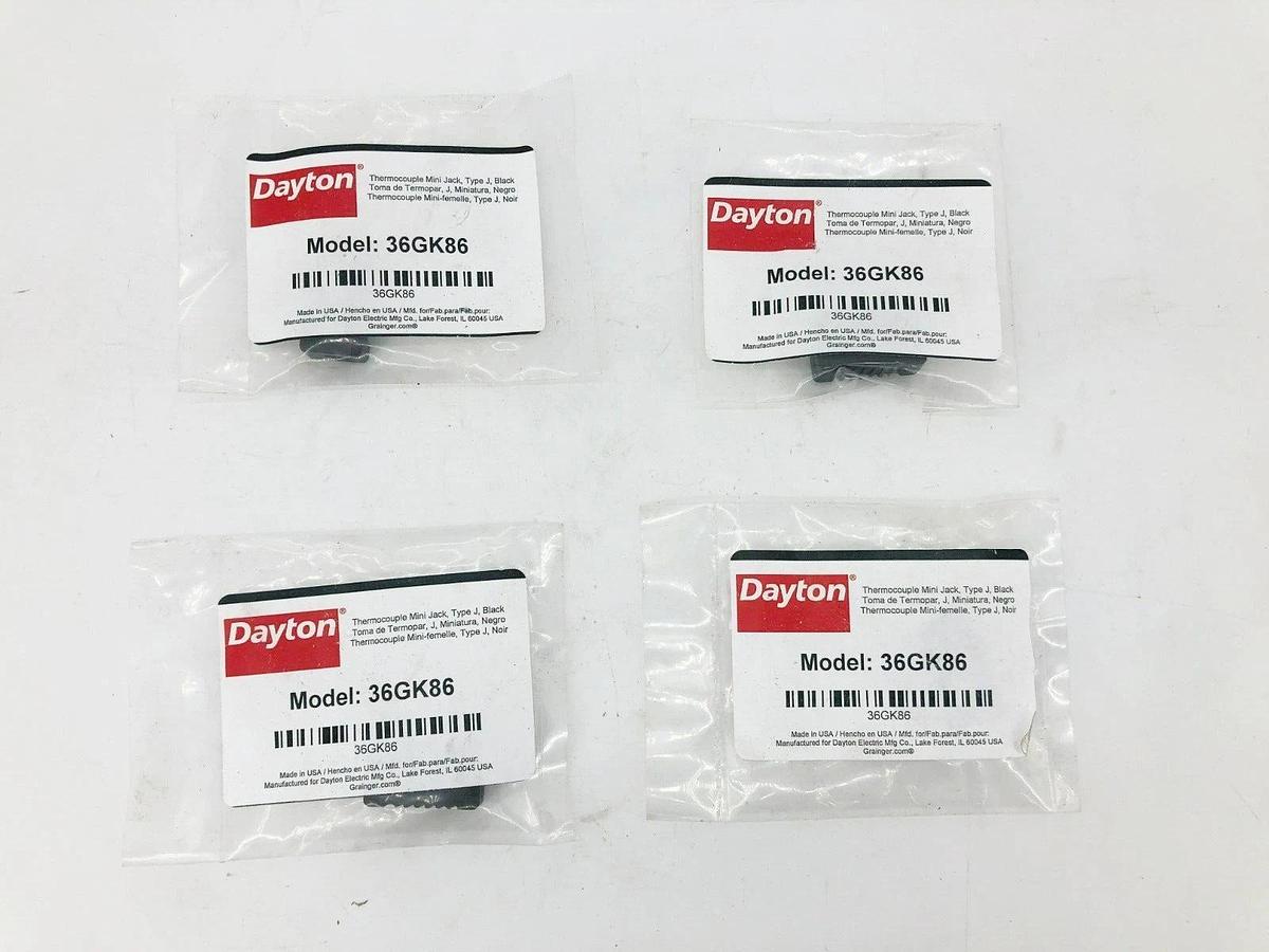 Lot of 4 New Dayton 36GK86 Thermocouple Mini Plugs Type J Black