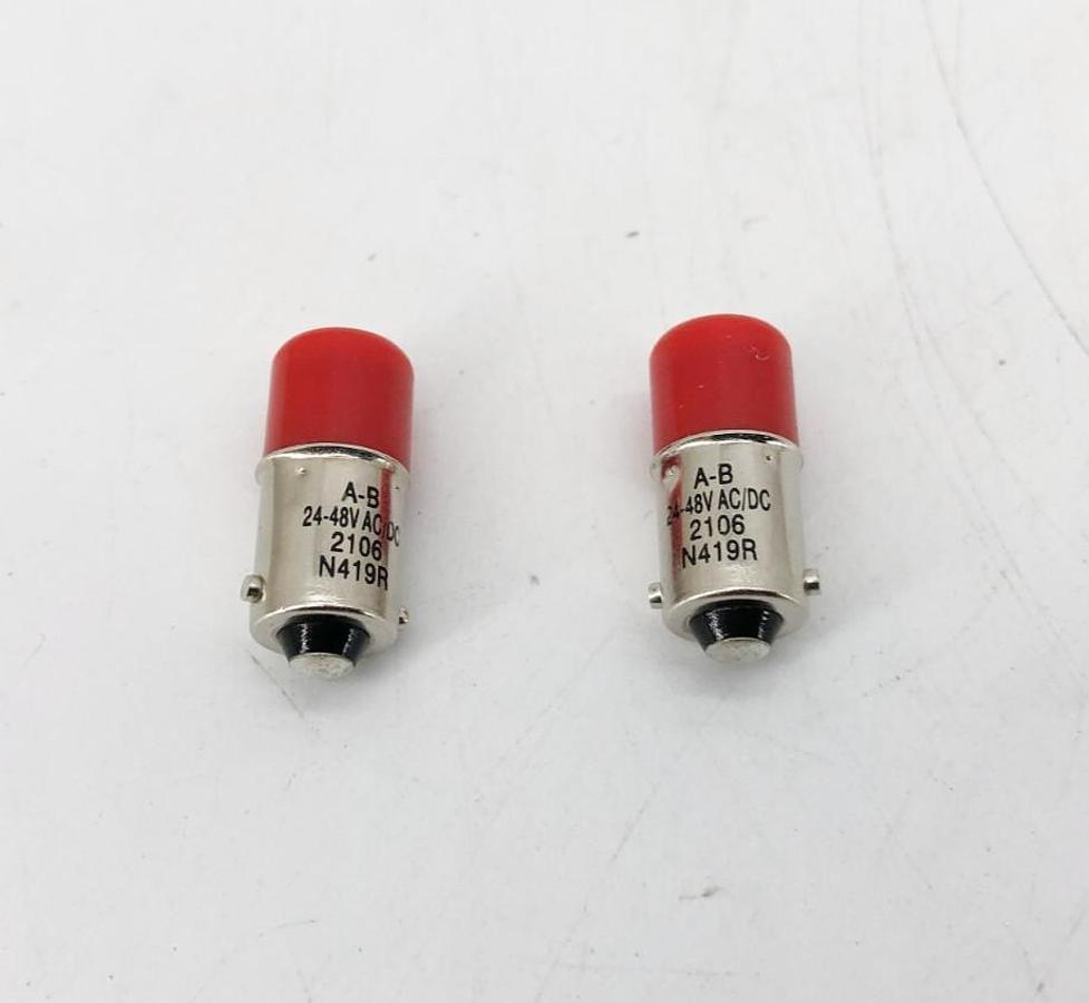Lot of 2 New Allen-Bradley 800T-N419R Red LED Bulbs 24-48VAC - No Box