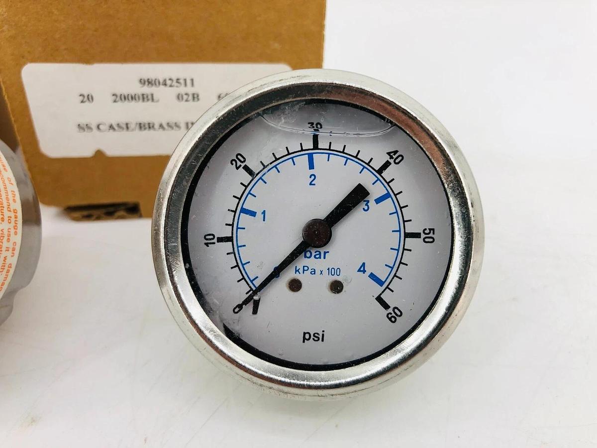 Lot of 2 New Generic 98042511 Pressure Gauge 2in Face 1/2 NPT 0-60 Psi