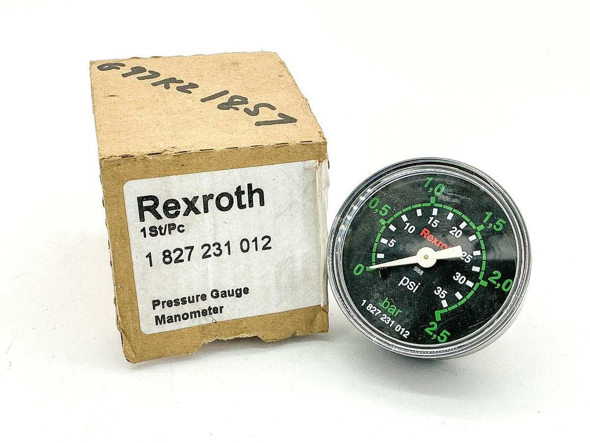 New Rexroth 1-827-231-012 Pressure Gauge 0-2.5Bar 0-35PSI 2" Face