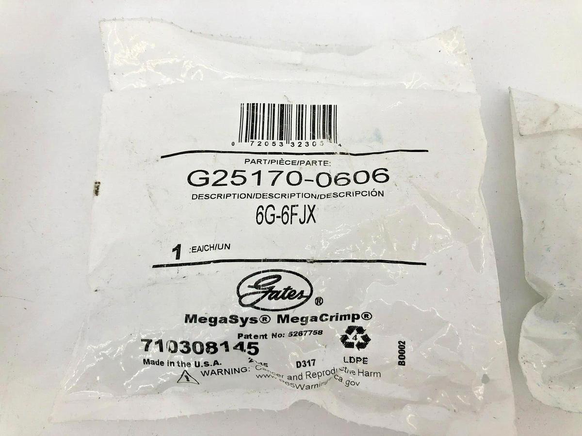 Lot of 2 New Gates 6G-6FJX Hydraulic Hose Fittings G25170-0606