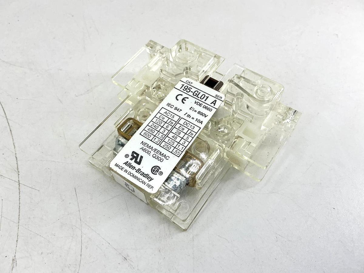New Allen Bradley 195-GL01 Ser A Auxiliary Switch Contact Block 10A 690VAC