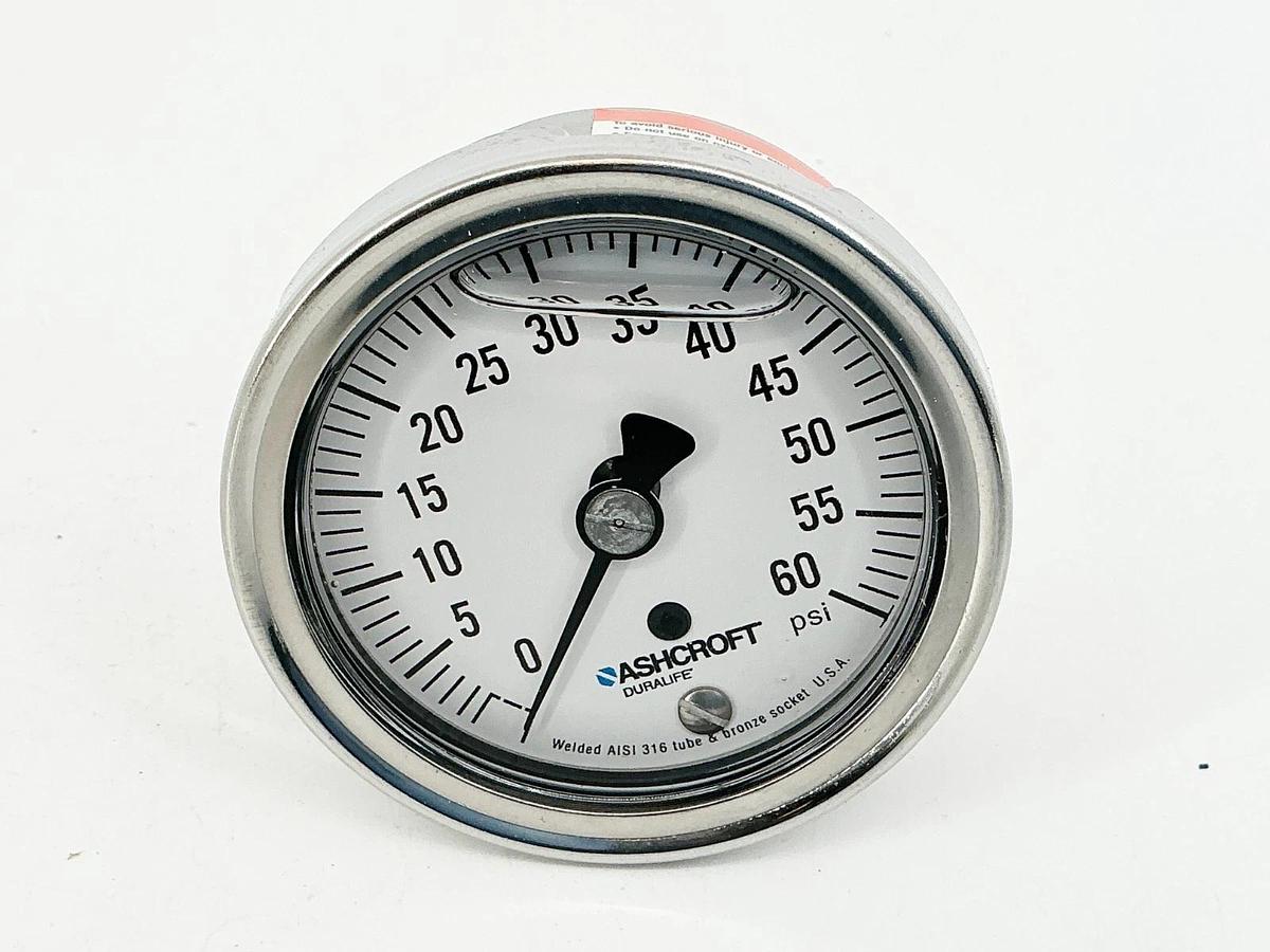 New Ashcroft 25-1009-AWL-02B-60# Pressure Gauge 0-60PSI 2.5" 1/4"NPT
