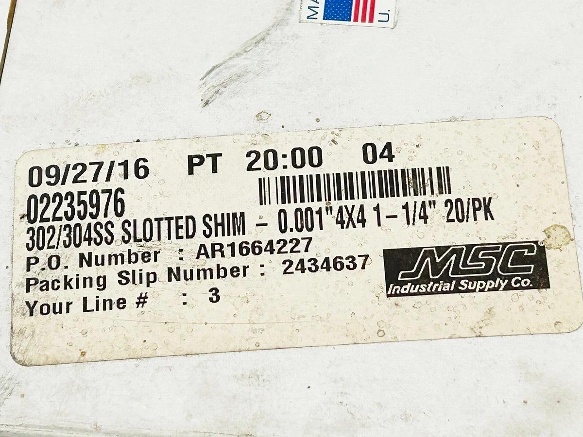 New Maudlin Products 02235976 Slotted Shim Stock 0.001" 4X4 1-1/4" 20/PK