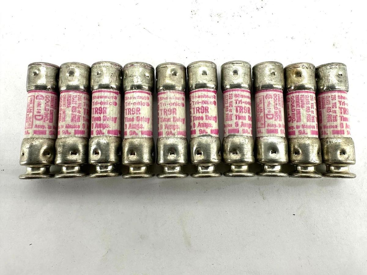 Lot of 10 New Gould Shawmut TR9R Tri-Onic Time Delay Class RK5 Fuse 9A 250V