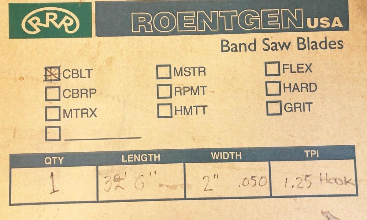 New Roentgen CBLT Band Saw Blade 32' 6" Length 2" .050 Width 1.25 Hook