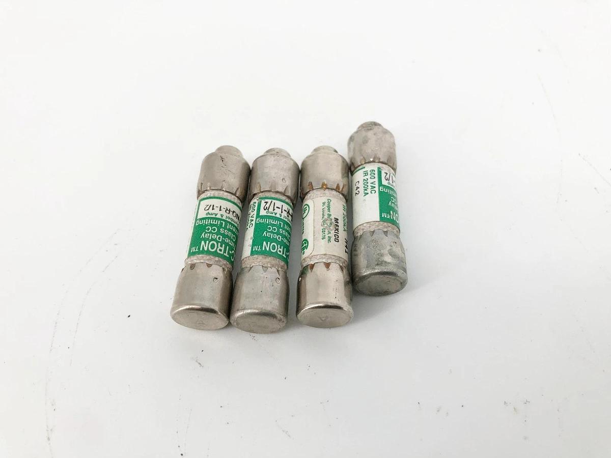 Lot of 4 New Bussmann FNQ-R-1-1/2 Fuses 1-1/2A 600VAC Class CC - No Box