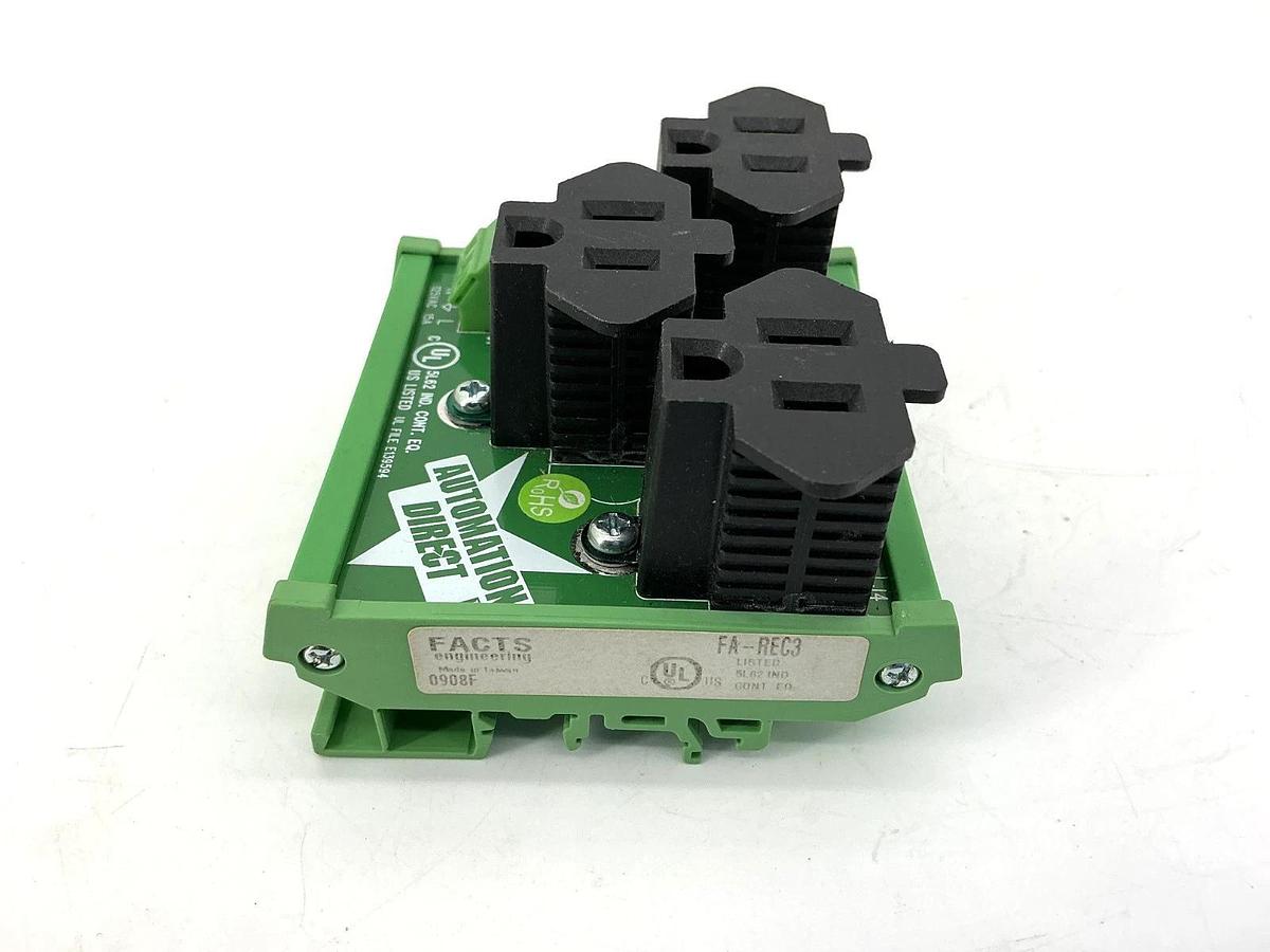 Lot of 2 New Facts Engineering FA-REC3 DIN Rail Receptacle 3-Outlet 15A 125VAC