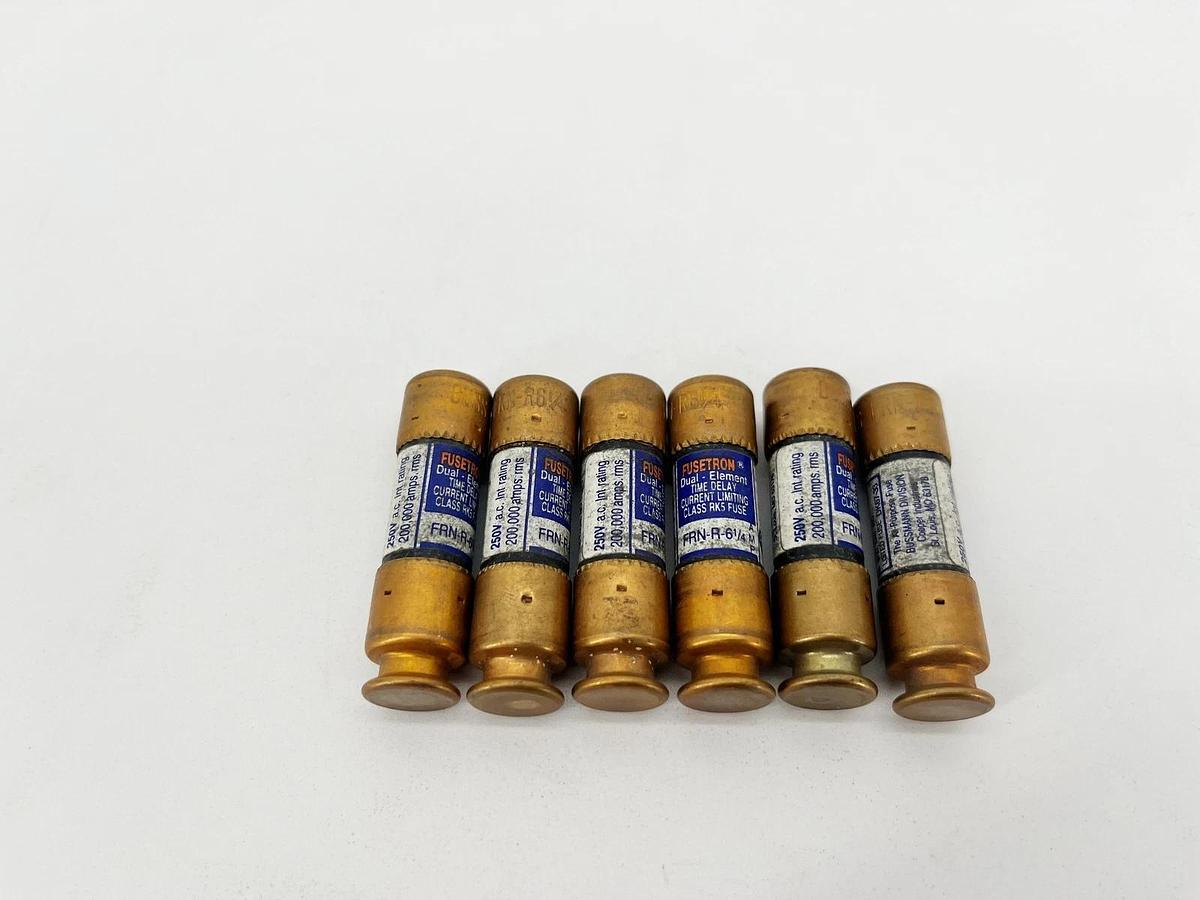 Lot of 6 New Bussmann Fusetron FRN-R-6-1/4 Class RK5 Fuses 6.25A 250V