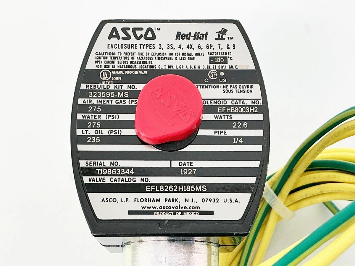 New Asco EFL8262H185MS Solenoid Valve 275PSI 1/4" 24VDC 22.6W