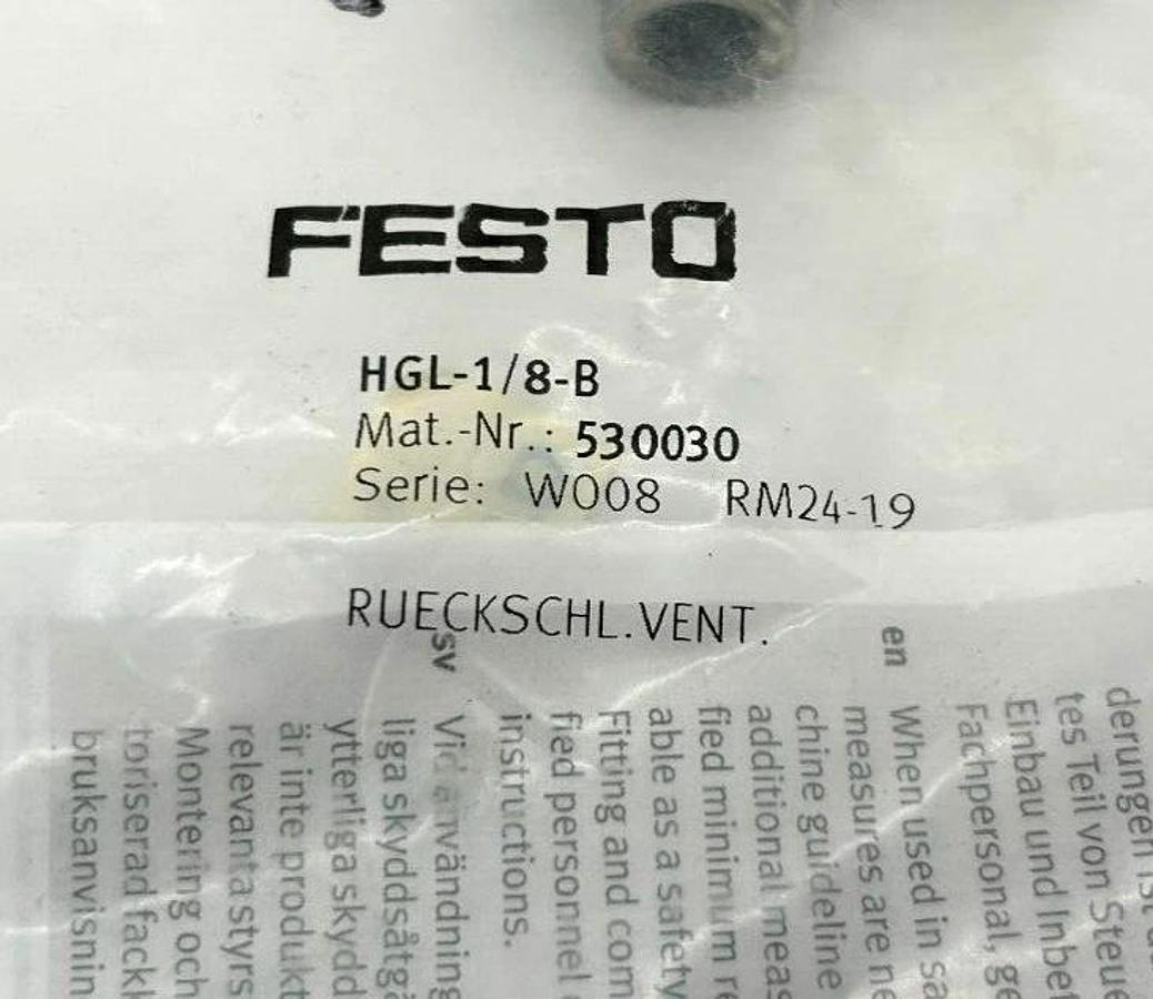 Lot of 2 New Festo HGL-1/8-B Piloted Non-Return Valves, 530030
