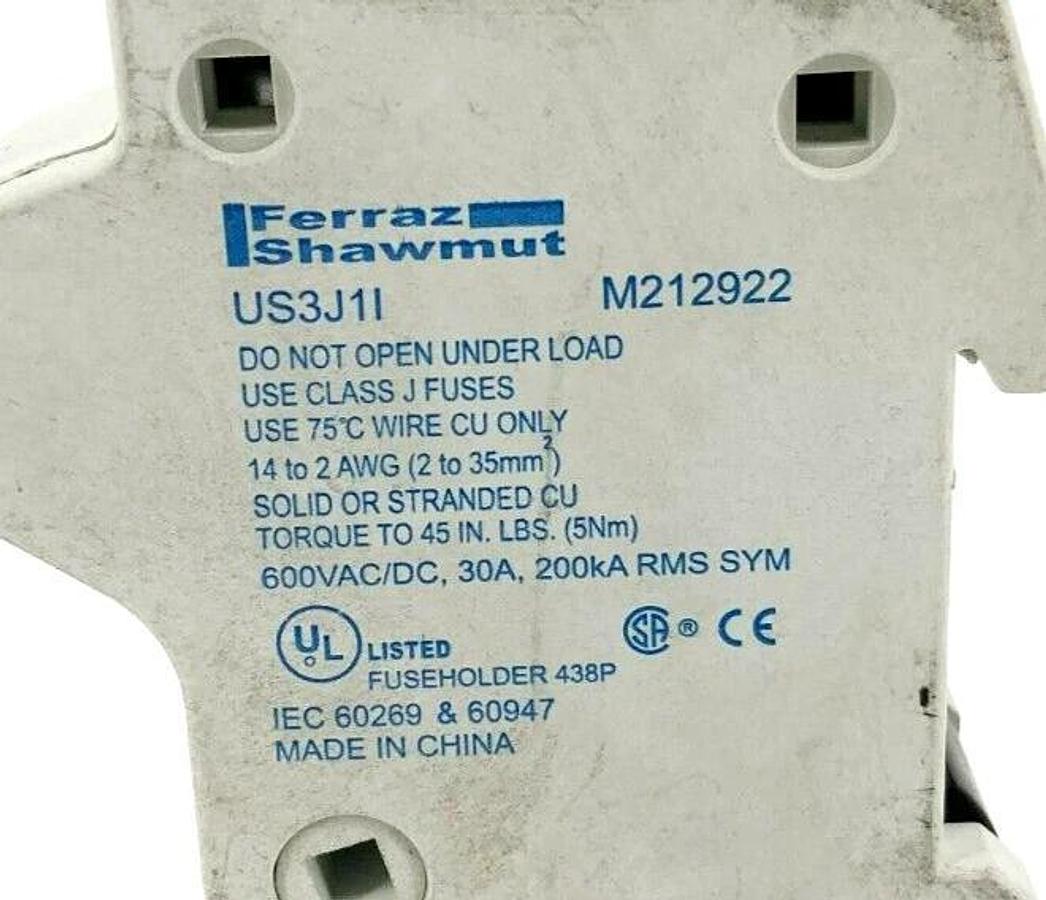 Used Lot of 3 Ferraz Shawmut US3J1I Fuse Holder W/ Indicator 30A 600V 1 Pole