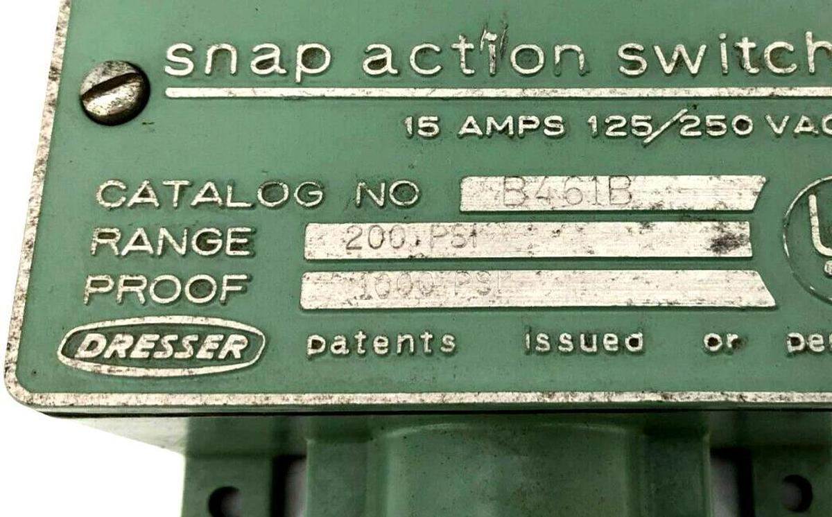 New Ashcroft B461B Snap-Action Switch 15A 125/250VAC