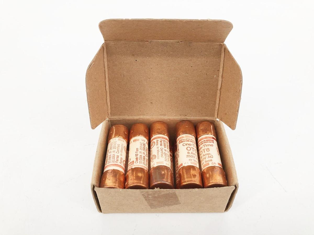 Box of 10 New Mersen OT6 One-Time Fuses 250V 6A H216230