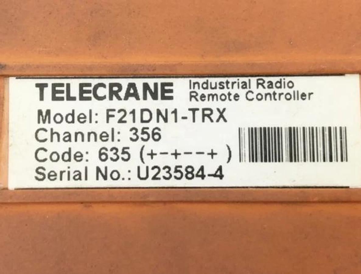 Used Telecrane F21DN1-TRX Radio Remote Controller Channel: 356 (For Parts Only)