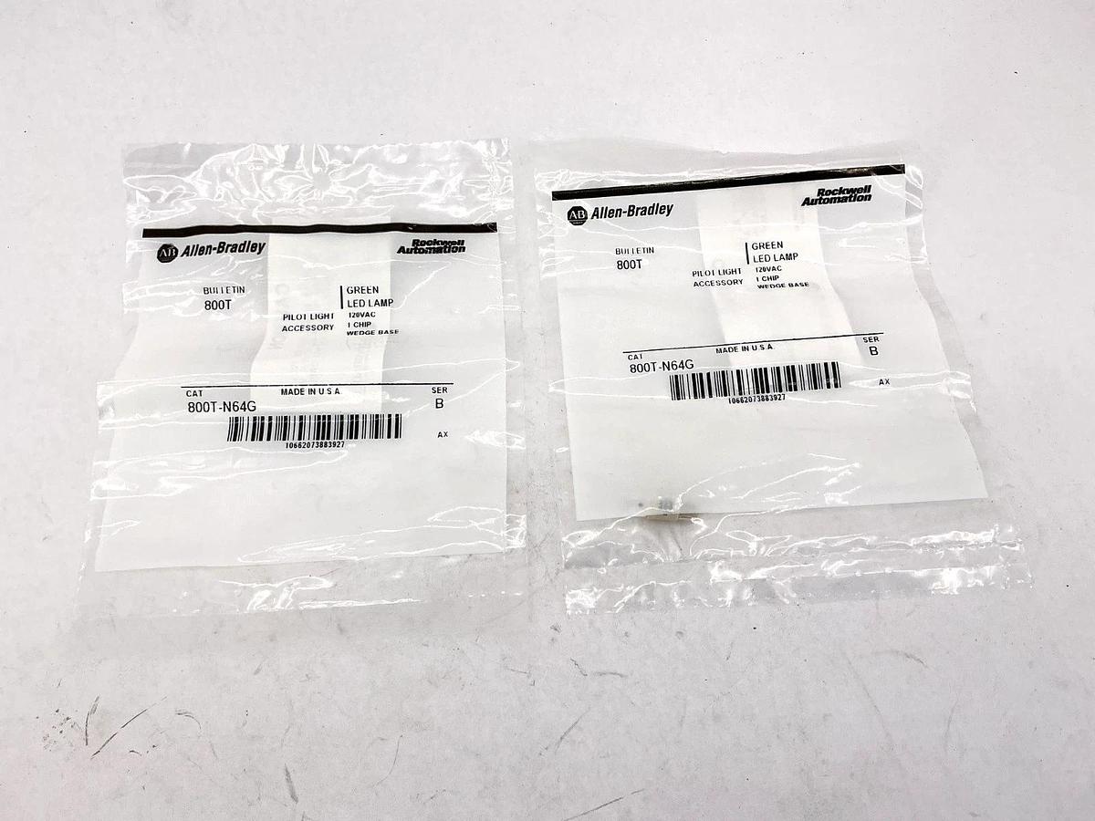 Lot of 2 New Allen Bradley 800T-N64G Ser B Green LED Lamp 120V Wedge Base