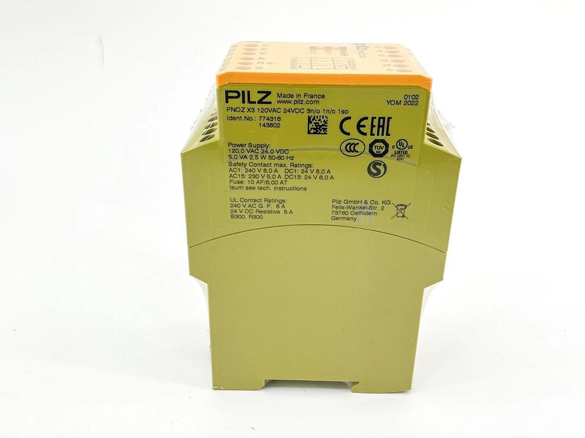 New Pilz PNOZ X3 120VAC 24VDC 3N/O 1N/C 1S0 Safety Relay 774316