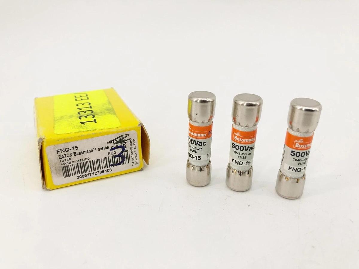 Box of 3 New Bussmann FNQ-15 Time Delay Fuses 15A 500VAC