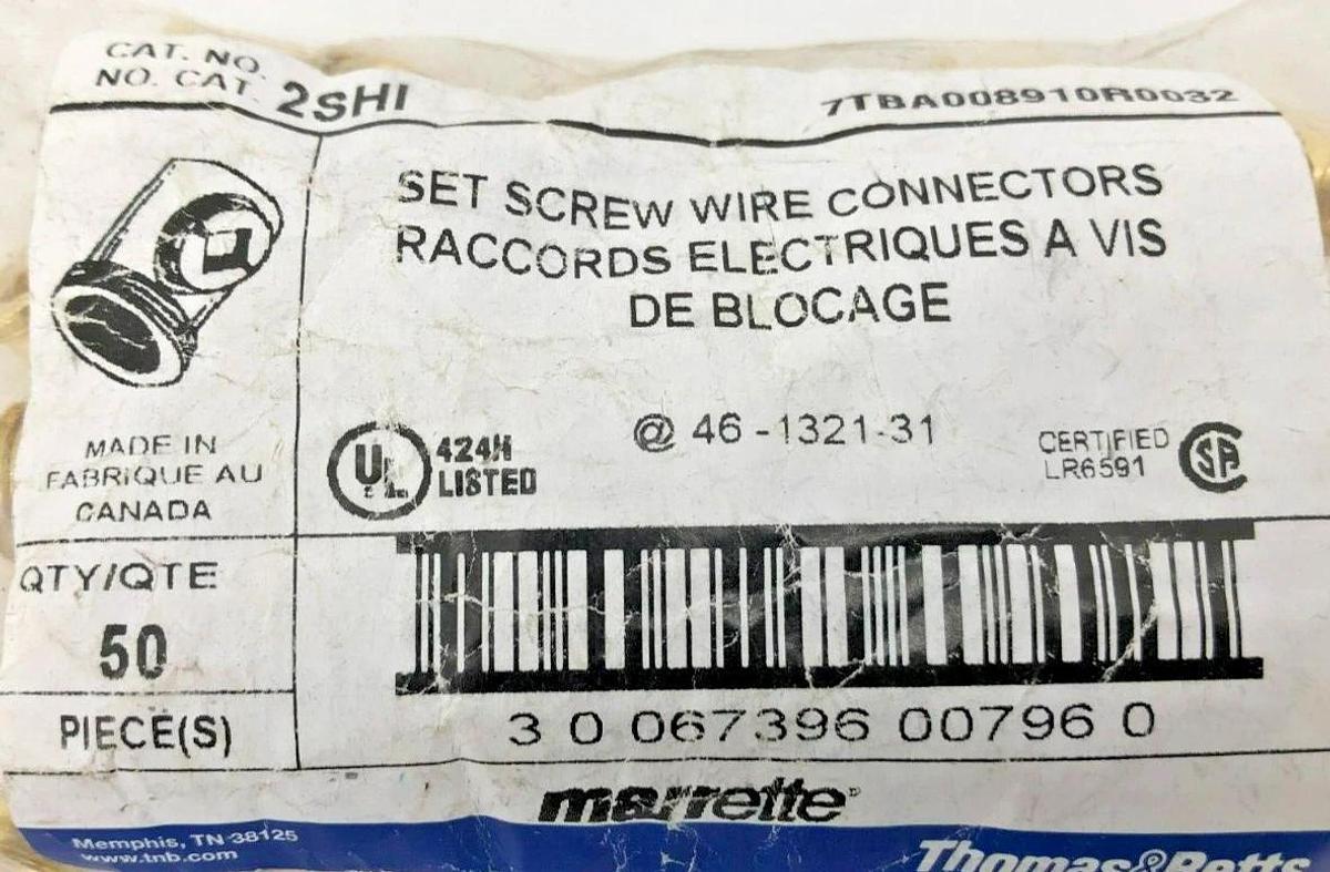 Bag of 50 New T&B Marrette 2SHI Wire Connectors (No Insulation Caps)