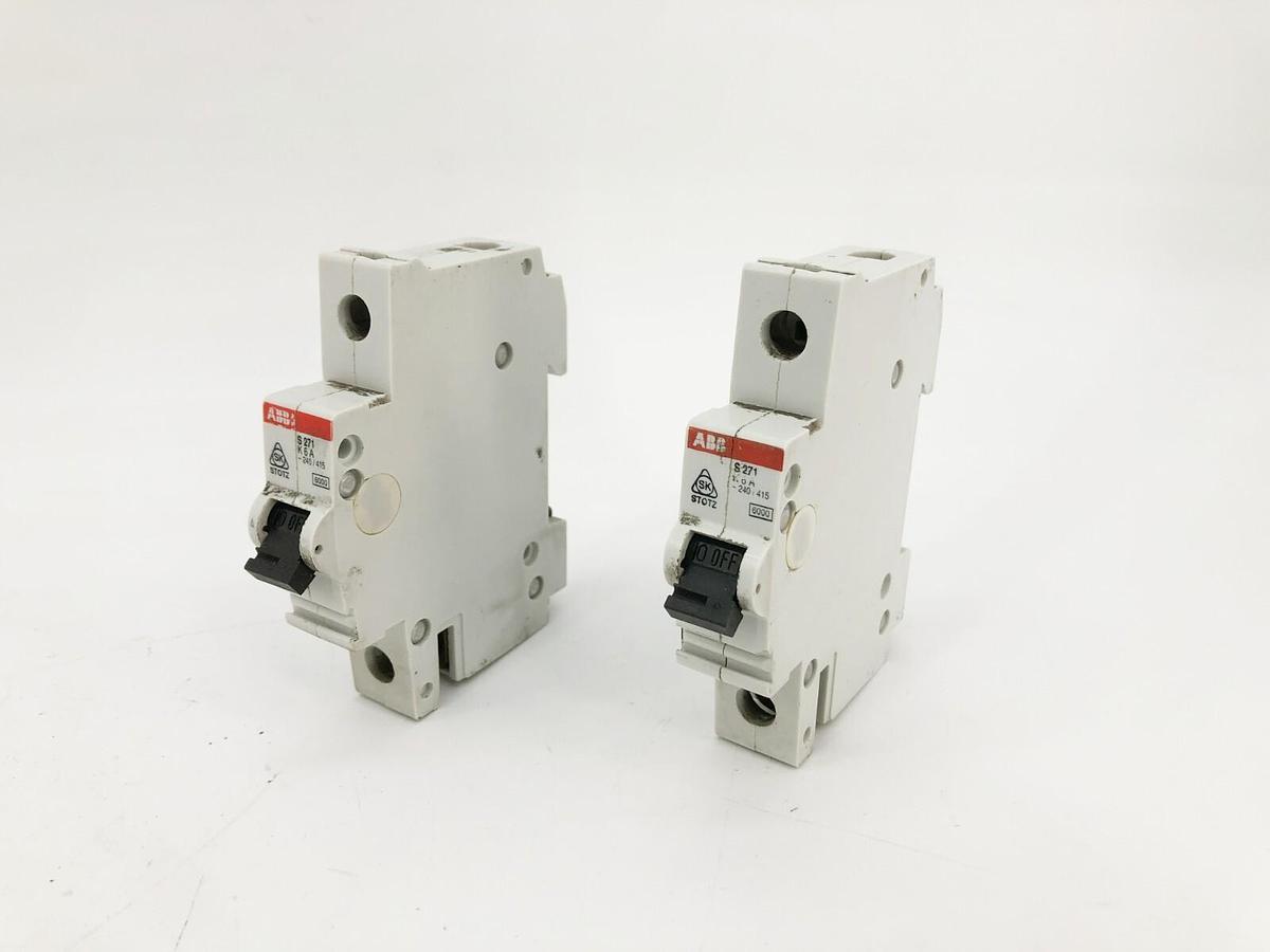 Used Lot of 2 ABB S271 K6A Single Pole Breakers 240/415V