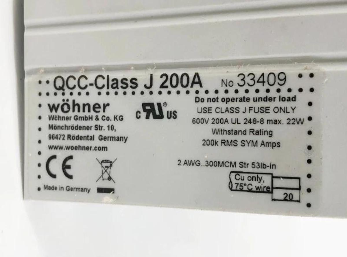 New Wohner 33409 Quadron Fuse Holder Panel Mount 200A 600VAC Class J