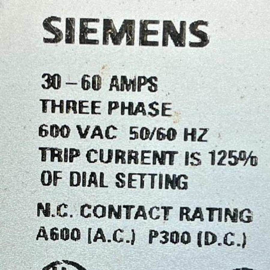 New Siemens 48BSJ3M20 Ser C Overload Relay Solid State 3PH 30-60FLA 600V -No Box