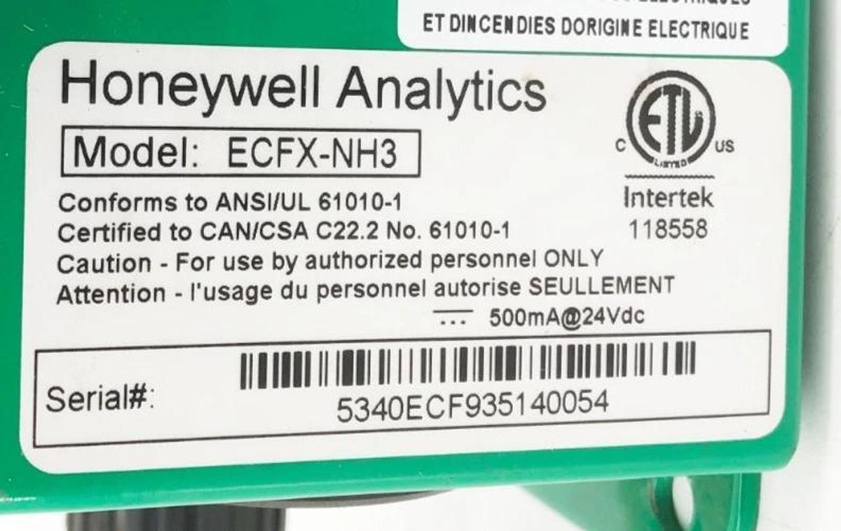 Used Honeywell ECFX-NH3 Gas Sensor Unit NH3 0/100 PPM