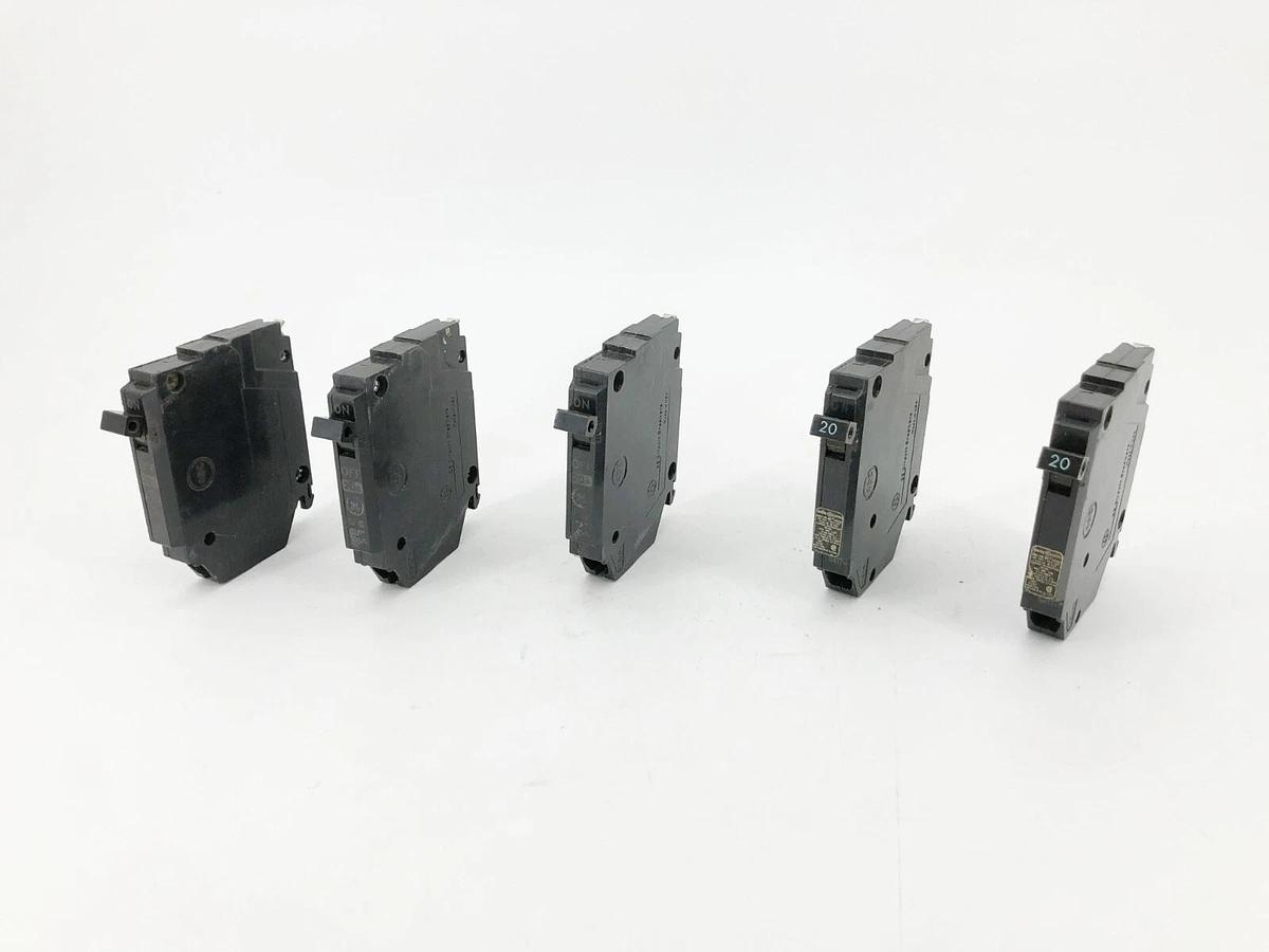 Used Lot of 5 GE General Electric THQP120 Circuit Breakers 20A 120/240V 1 Pole