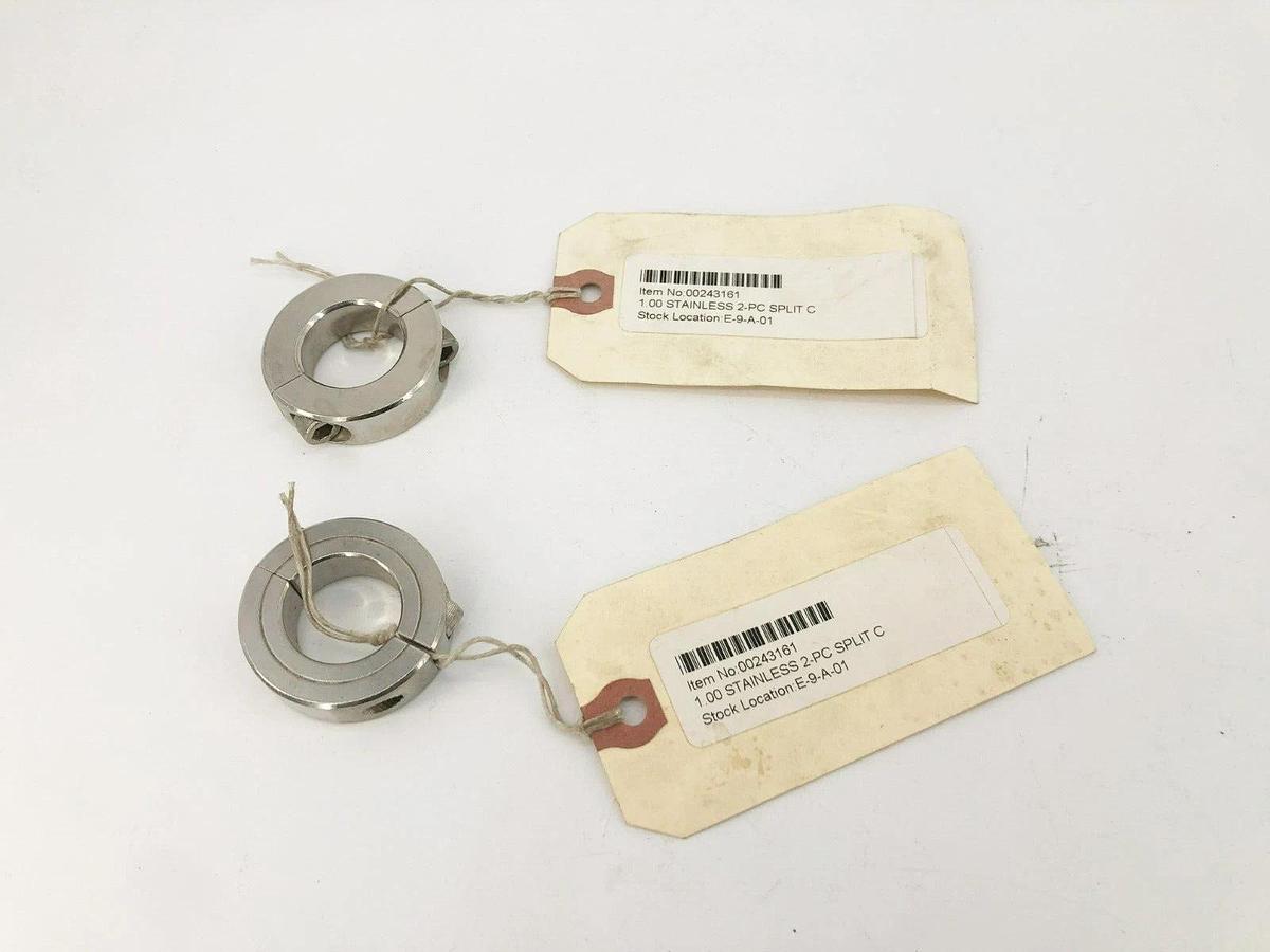 Lot of 2 New Climax 2C-100-S Two-Piece Split Clamp Collars Stainless Steel 1" ID
