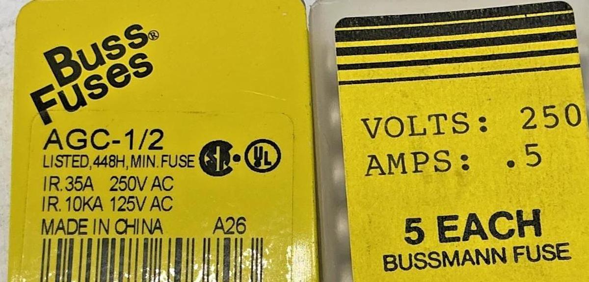 Lot of 20 New Bussmann AGC-1/2 Glass Fuse 1/2A 250V
