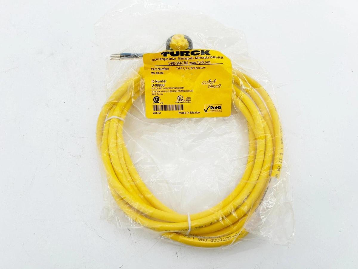 New Turck WK 40-3M Cordset Mini Fast 4Pin Pig Tail U-08800